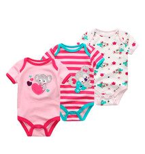 Unisex Newborn 3 Piece Cotton Bodysuit Cartoon Print, Soft Long Sleeve