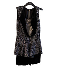 Revolution Dance Costume Black Velvet  Sequins Leotard With Peplum Skirt Womens