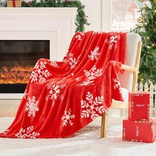 Christmas Throw Blanket  Cozy Holiday Blanket with Red Snowflake Design, Soft...
