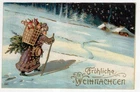 Postcard Santa Claus Purple Coat Stomping Through Snow Gold Embossed