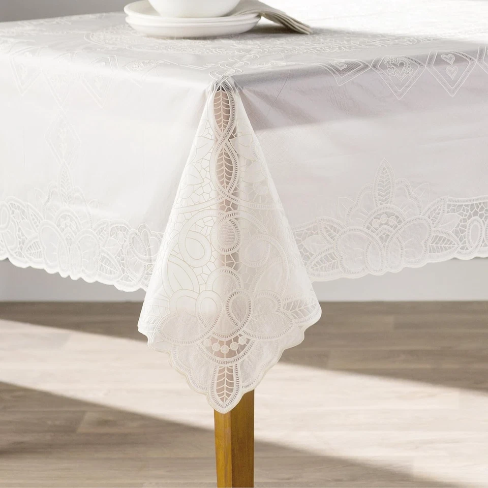 Violet Linen Vinyl Lace Betenburg Design Tablecloth Beige 72 (Round), - Image 4 of 4