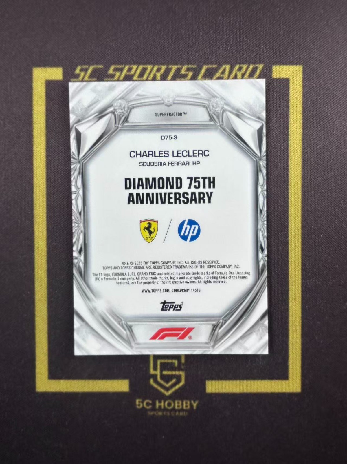 2025 Topps Chrome F1 Diamond 75th Anniversary SuperFractor 1/1 Charles Leclerc view 2