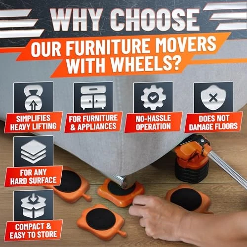Furniture Lifter Tool with 4 Appliance Rollers 660 Lbs - Furniture Orange - Image 3 of 4