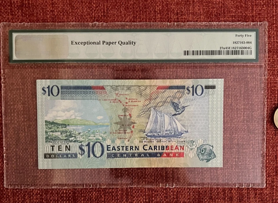 Billete Anguila 1993 Estados del Caribe Oriental $10 PMG 45 EPQ - Reina Isabel II Foto 2 de 2