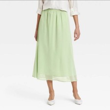 Women's Sheer Maxi A-Line Skirt - A New Day Green M