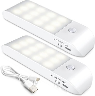 Bewegungsmelderleuchten Innen, 2 Packungen USB wiederaufladbares LED Nachtlicht, Schrank