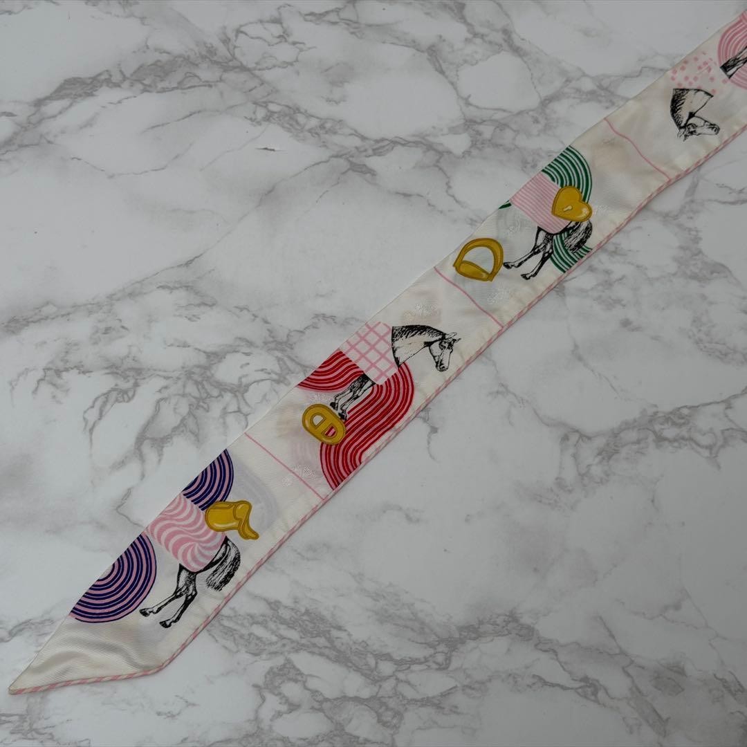 Hermes Twilly Garde Robe Pop Scarf White Genuine Authentic Rare Vintage image 2