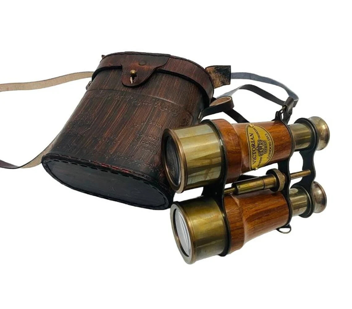 Antique Victorian Marine Brass Binocular -Leather Case for Adults Christmas  Gift