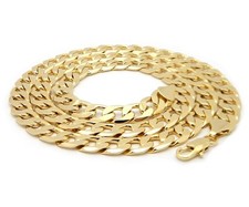Men Flat Cuban link Chain Necklace 10mm wide 20" 24" 30" Length 14k Gold Plated