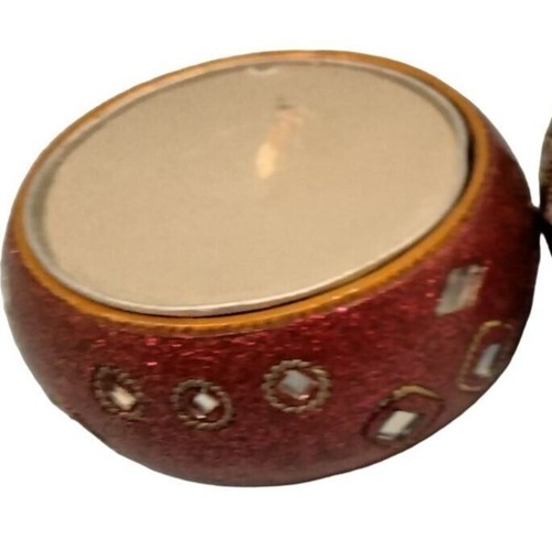 Mosaic Mirror Tealight Candle Holder Glass Tile Red Gold Glitter - Picture 3 of 6