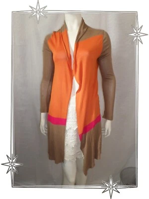 C - Cardigan Gilet Fantaisie Maille Tricotée Beige Orange Fuchsia Ninati T S - Photo 1/4