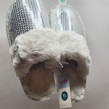 Cat Jack XL 6/7 Slippers Sequin Silver Lane Scuff Slip Ons Youth Girls