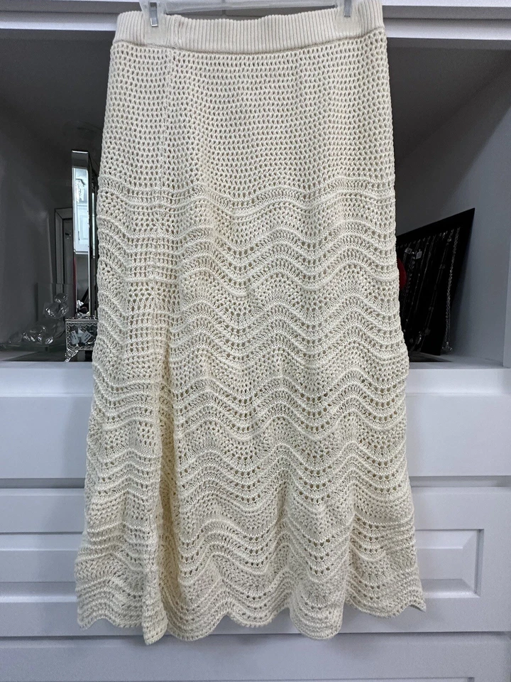 Nova Saia Midi Zimmermann Devi Crochê Malha Texturizada em Creme Feminina Tamanho EUA 10 - Imagem 2 de 4