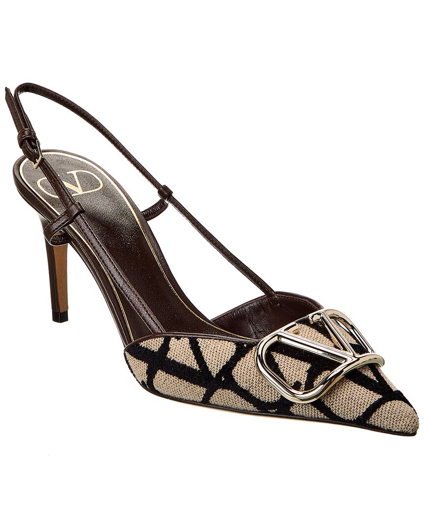 Женские босоножки-лодочки Valentino Vlogo 80 Toile Iconographe из холста и кожи с ремешком на спине