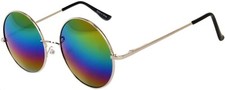RAINBOW MIRROR LENS 56mm ROUND SUNGLASSES METAL FRAME ONE PAIR OVERSIZE