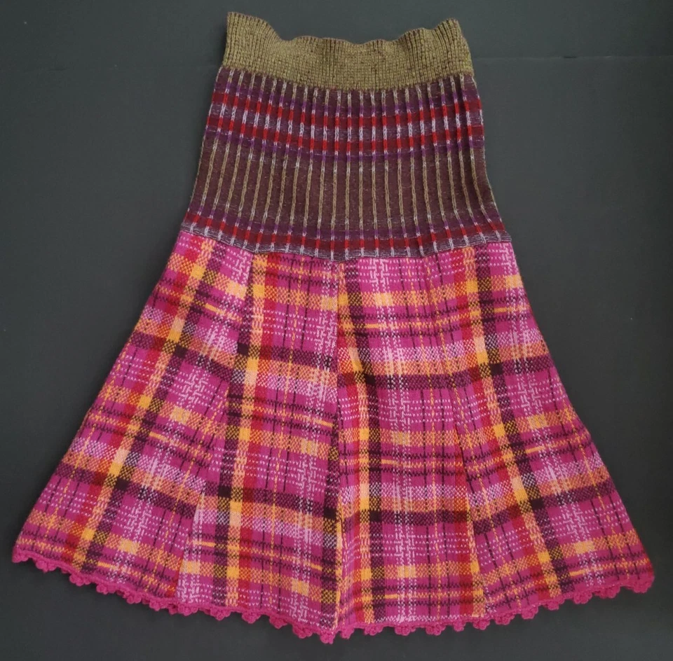 Маслянистый вышитый клетку свитер юбка цветок размер XS очень маленький розовый желтый - Изображение 2 из 4