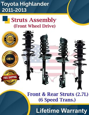 OE Front & Rear Struts For 2011-2013 Toyota Highlander 2WD Lifetime Warranty