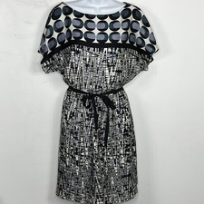 Coldwater Creek Dress Sz 8 Black White Geometric Modern Workwear Office Core
