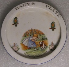 ANTIQUE CERAMIC CHILDREN'S BABY WARMING PLATES DISHES ALPHABET NURSERY RHYMES