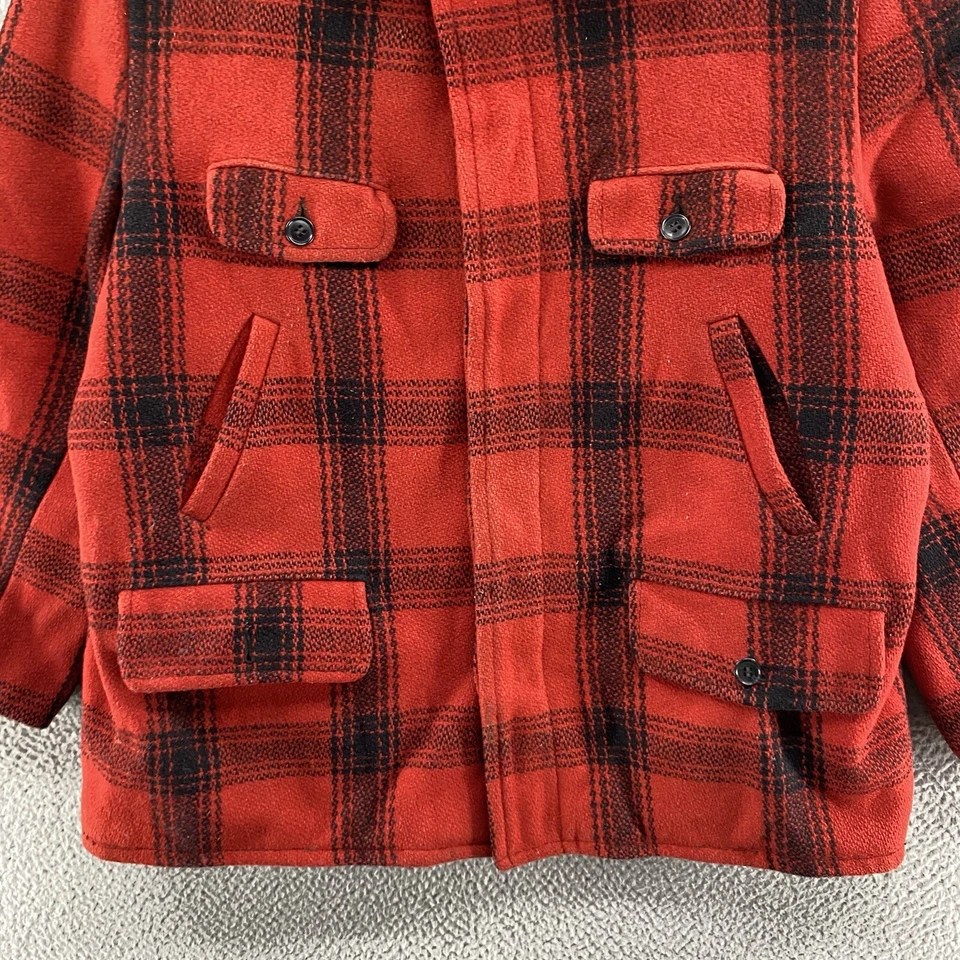 VINTAGE Monterey Club Jacket Men Extra Large Red Buffalo Plaid Hunting Lined 70s — 第 3/4 张图片