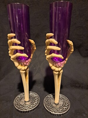 Pair of Halloween 10'' Plastic Skeleton Hand Champagne Wine Easter Unlimited used