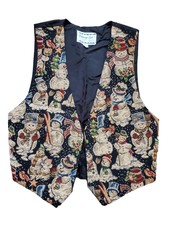 Dancing Cat Vest Tapestry Women Small Christmas Snowmen Holiday Ugly Grandmacore