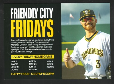 #ad 2024 Bradenton Marauders Friendly City Fridays Baseball Large Card Advertisement $3.44