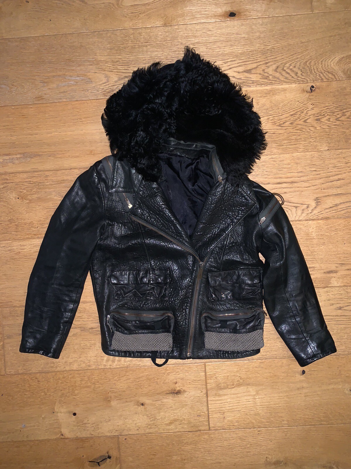 Acne Studios Women's Leather Biker Jacket + Shearling Hood, Very Small Fit
