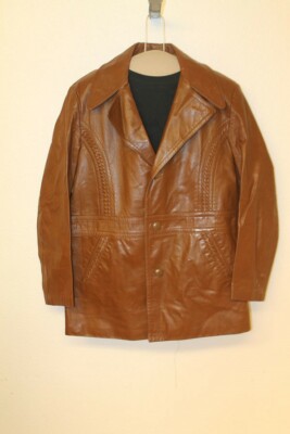MENS VINTAGE CARMEL BROWN LEATHER CAR COAT/JACKET SZ 42 | eBay