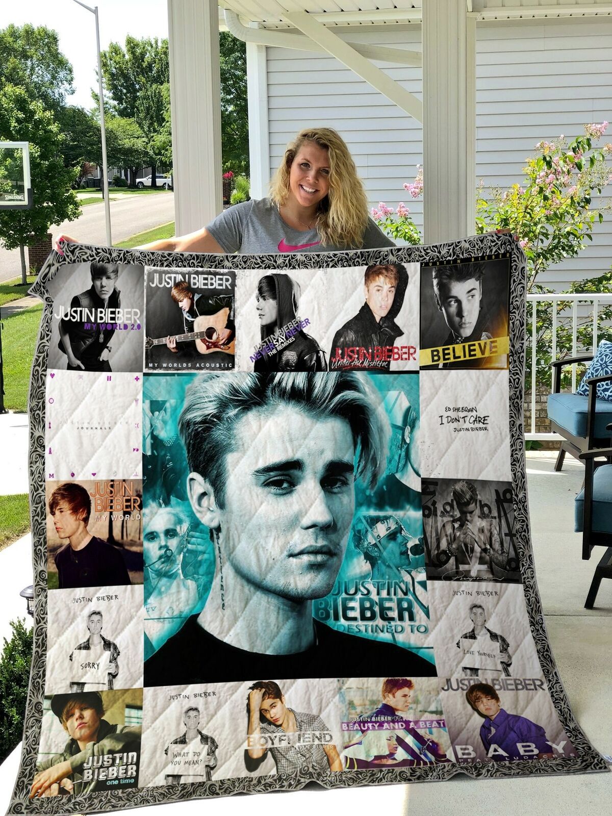 Justin Bieber Ver 2 Quilt Blanket Fleece Blanket Print In USA GORĄCE domowe