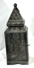 Steeple Lantern LED Candle Primitive Punched Tin Home Decor Country Tinware