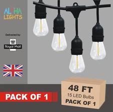 48FT Outdoor Festoon String Lights Mains Powered LED 15 Shatterproof Bulb Garded