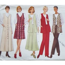 90s Butterick Pattern 5149 Uncut Loose Fit Button Front Jumper Vest Skirt Pants