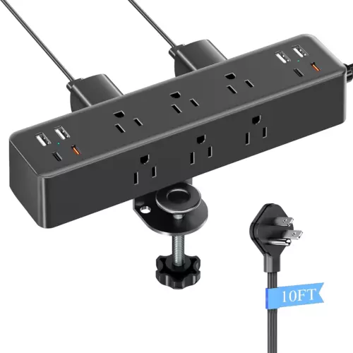 17-In-1 Desk Clamp Power Strip with 40W Fast Charging Station,  10Ft Flat Plu...