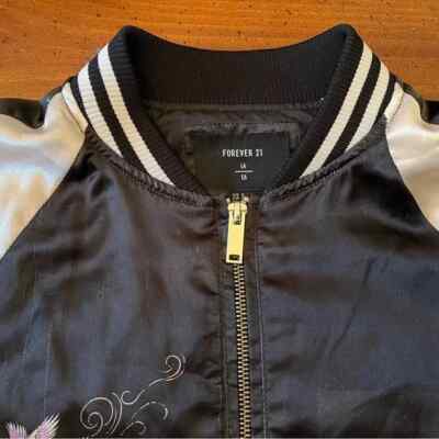 Forever 21 Satin Floral Print Bomber Jacket Size S