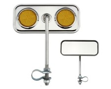 Rectangle Bicycle Bike Mirror Chrome With Amber Reflectors.