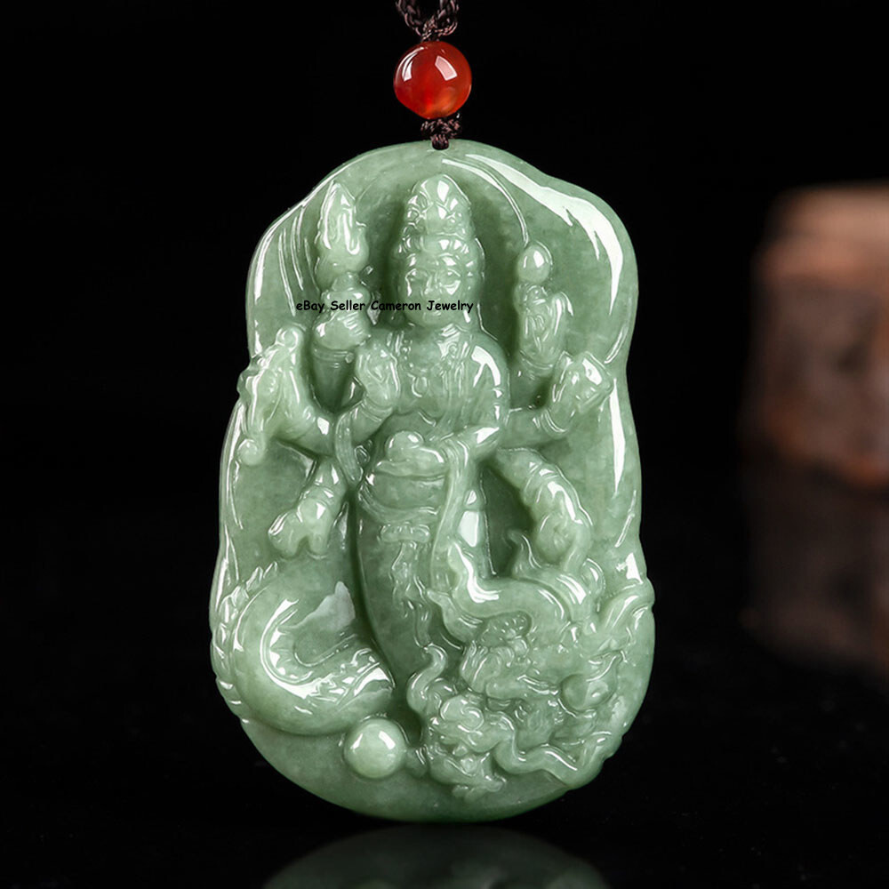 Natural Grade A Jadeite Dragon Kwanyin Pendant 2in Green Jade