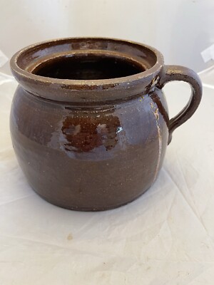  Vintage Brown Glaze Stoneware Crock Bean Pot 