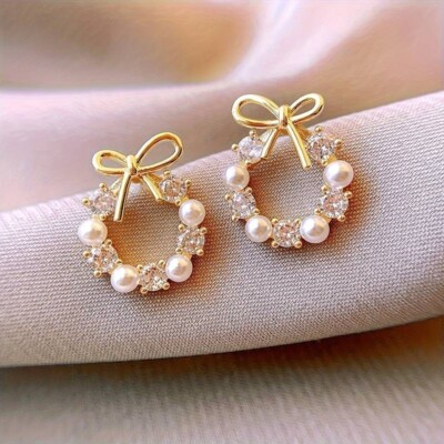  Entzückende & trendige Schleifenstecker mit Kunstperlen! Süße Ohrringe für Sie (Geschenkidee!)