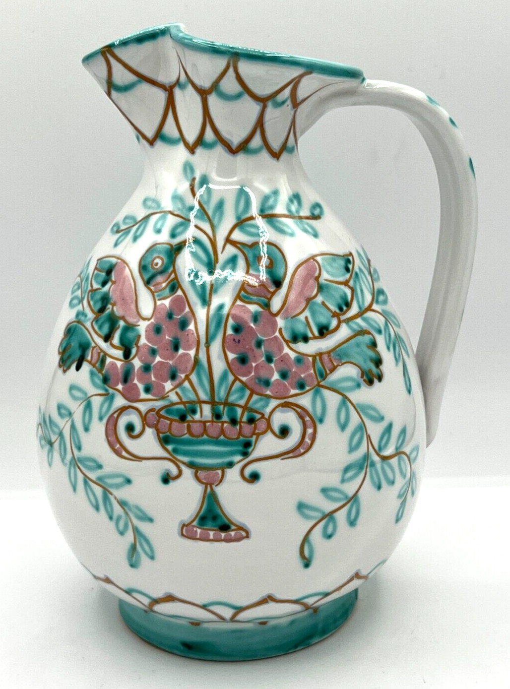 Hand Painted Italian Water Pitcher Wine Jug Made In Italy Signed 3659