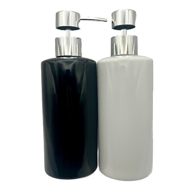 Two Pack Mainstays Basic Ceramic Soap  Pump Dispenser Black And White