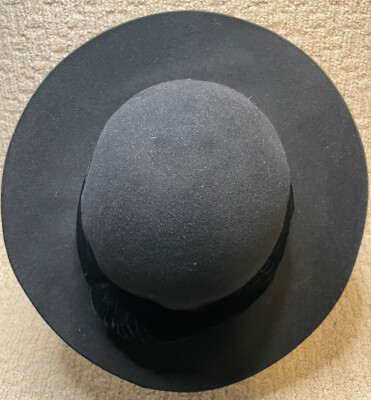 Polo Ralph Lauren Black Wool Felt Hat Velvet Trim Womens L 