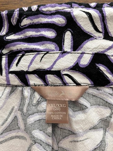 White Stag top size 2XL 20 short sleeve button up purple palm leaves pocket - Picture 5 of 5