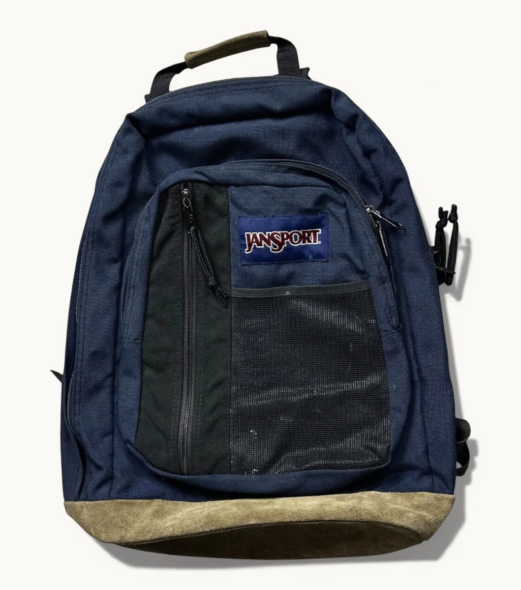 Sac à Dos Jansport Vintage Années 90 - Fabriqué Aux USA, Rabat En Cuir, Toile Caoutchoutée