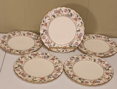 NORITAKE LA PRADA SET OF 5 SALAD PLATES 8.5'' SCALLOPED EDGE GOLD TRIMMED VINTAGE