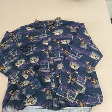 Field Stream Flannel Shirt Men's Large Navy With Ducks Long Sleeve Vintage /A3