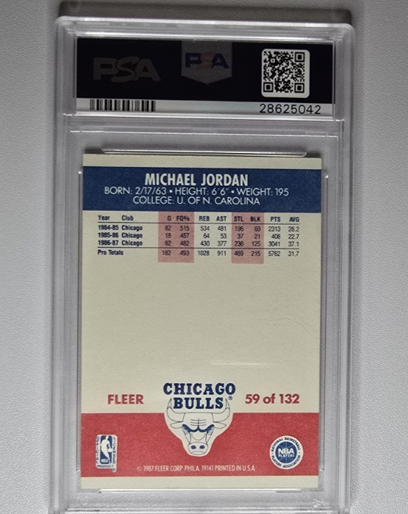 1987 Fleer #59 Michael Jordan Graded by PSA EYE APPEAL LOOKS NEAR MINT view 6