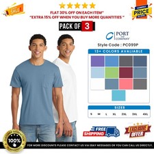 3 Pack Of Port  Company PC099P Men's Cotton Pigment-Dyed Pocket Tee Top T-Shirt