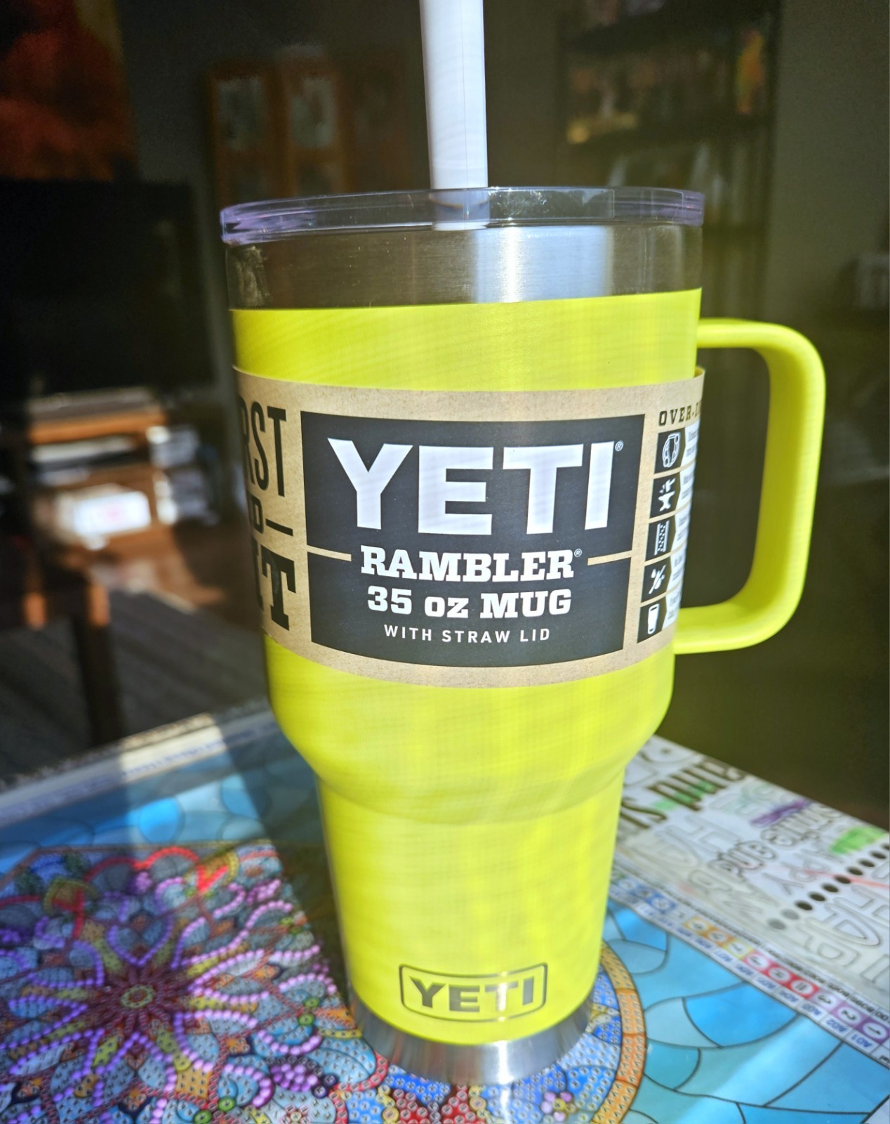 Yeti 35 oz Rambler Mug with Straw Lid in Rare Chartreuse Color