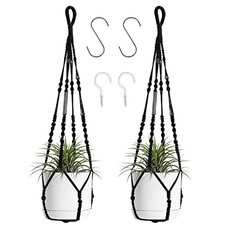 Macrame Plant Hanger Indoor Hanging with Wood Beads Macrame Planters No 2 Black